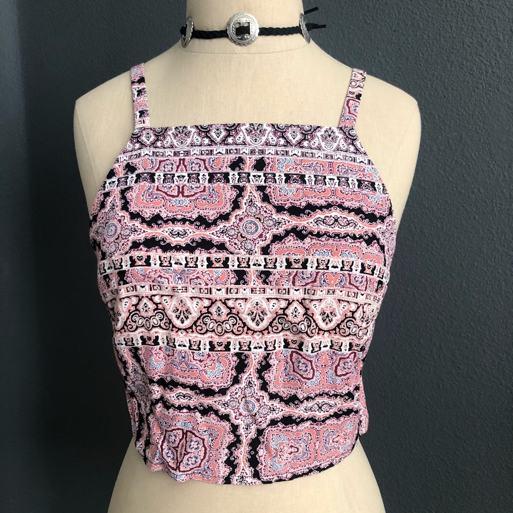 Forever 21 Pink Black Paisley Cropped Camisole S